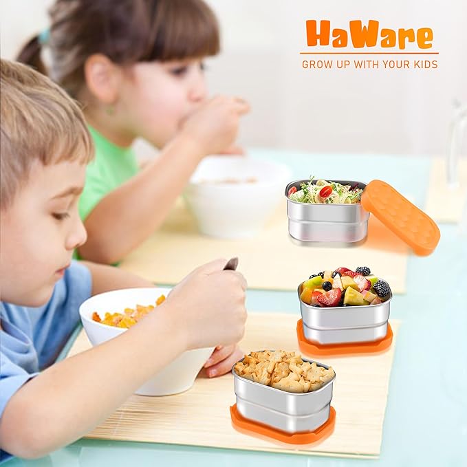 HaWare Stainless Steel Snack Containers for Toddlers and Kids, 8 oz Leak Proof Food Storage Containers with Silicone Lids