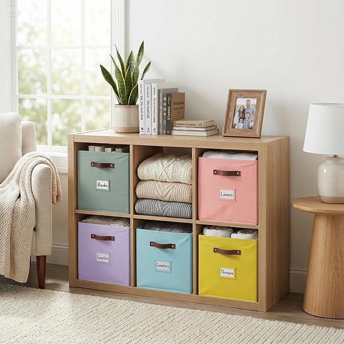 Storage Cubes, 13x13x13 Storage Cube Bins with Labels, 13" / 6pcs, Rainbow