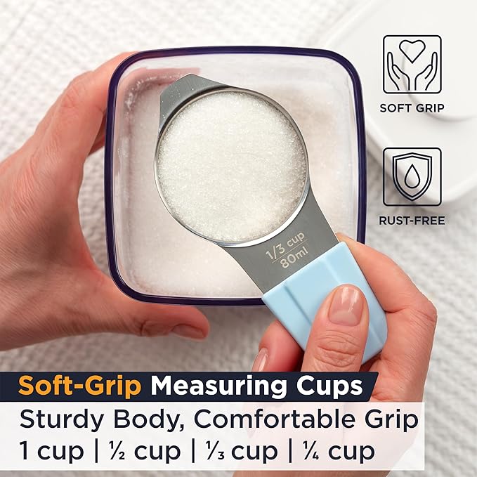 Deiss LUX Stainless Steel Measuring Cups and Spoons Set - Magnetic Measuring Spoons Set, 8-Piece Metal Measuring Cups, 4 Dry Measuring Cups, 4 Spoons, Color-Coded Handles, Dishwasher Safe