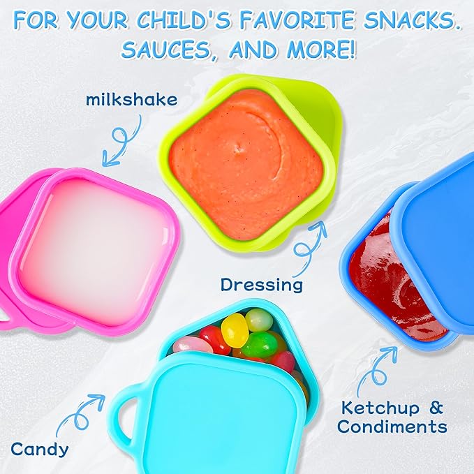 Ecurfu Silicone Dips Containers, 2x 4 oz Salad Dressing Container To Go, Condiment Container with Lids, Compatible with Most Bento Lunch Box