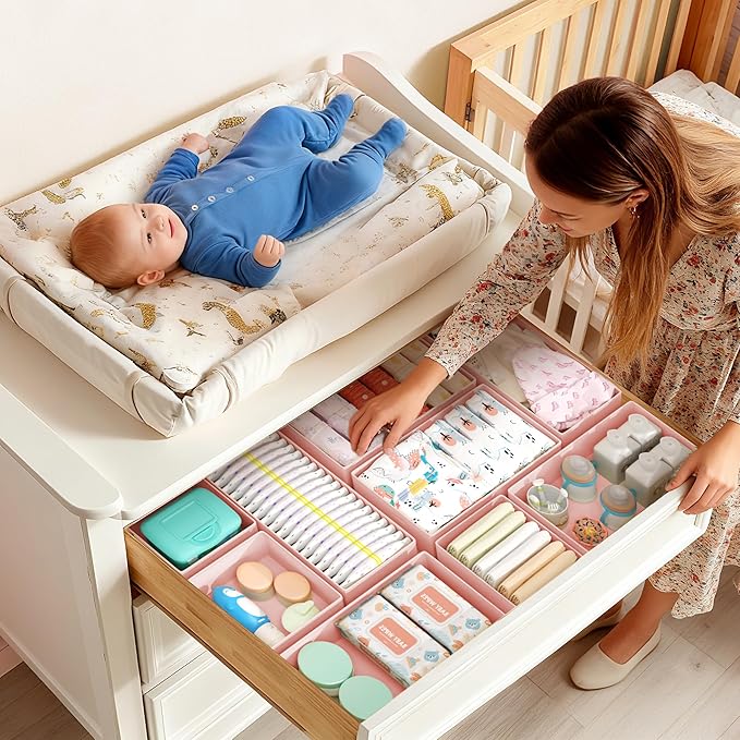 DIMJ Drawer Organizer Clothes Storage - 18 Pack Baby Dresser Organizer for Nursery, Foldable Drawer Dividers for Bedroom Closet Organization