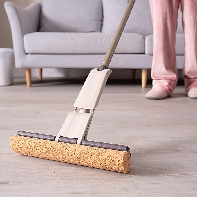 Eyliden Sponge Mop with 2 Reusable Heads | Self-Wringing Floor Mop with Absorbent Honeycomb Sponge | Kitchen Bathroom Hardwood Laminate Tile Marble Floors Cleaning for Home and Commercial Use