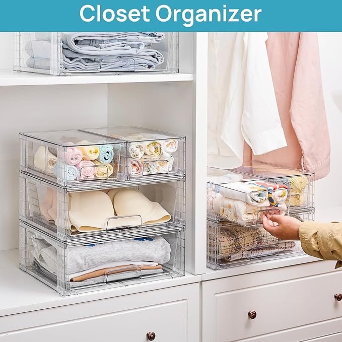 Clear Stackable Storage Drawers Set of 6