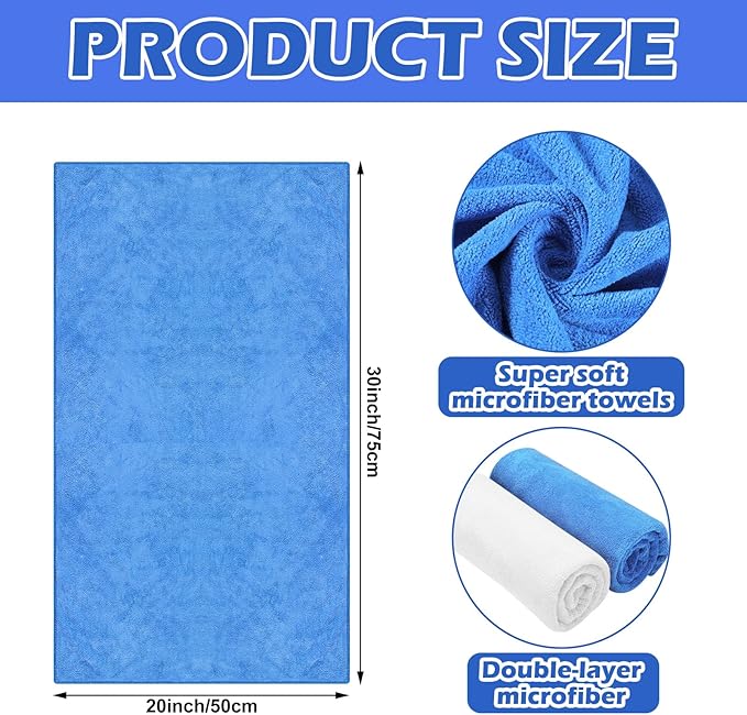 SmoothNovelty 10 Pcs Extra Large Microfiber Cloth 30" x 20" Large Floor Microfiber Towel Reusable Washable Free Lint Free Cloth Rag for Squeegee Mop Floor Window Housekeeping (White,Blue)