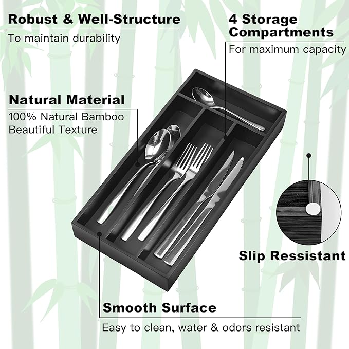 Silverware Organizer Small Bamboo Kitchen Drawer Organizer Utensil Organizer