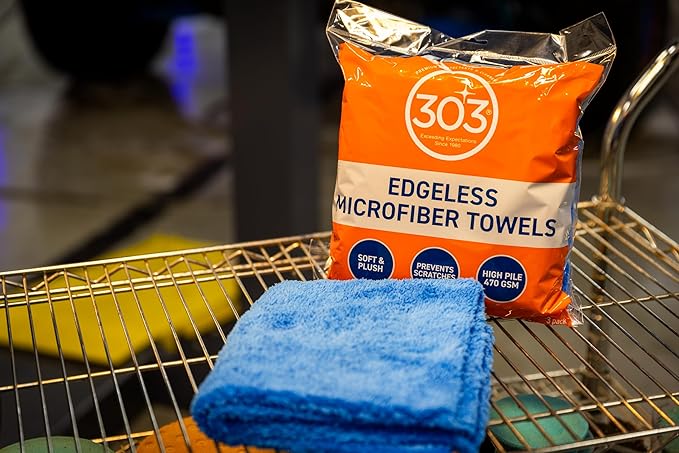 303 Products Edgeless Microfiber Towels for Car Detailing, Home Cleaning- 3 Pack Premium Reusable Edgeless Microfiber Cleaning Cloths Stitch-Free