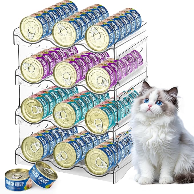 REFLYING Cat Food Can Organizer, Can Organizer for Pantry, Transparent Cat Food Storage Container Holds 72 (3.5oz) Cans