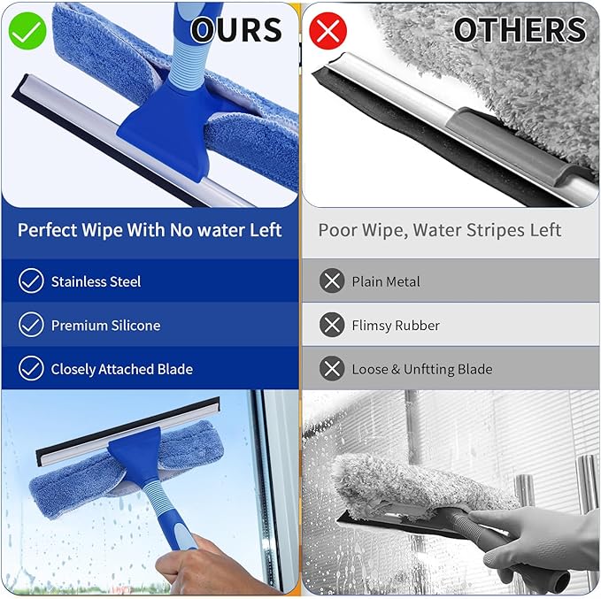 LOMIDA Professional Window Squeegee Kit - 62" Lightweight Aluminum Pole