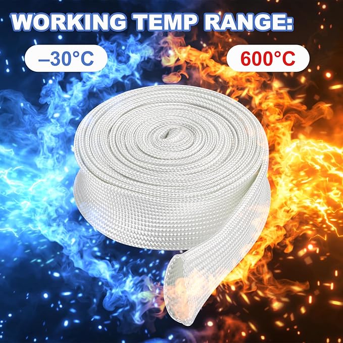 uxcell Insulation Cable Protector,55mm/2.17 Inch-2m/7 Feet High Temp Fiberglass Sleeve White