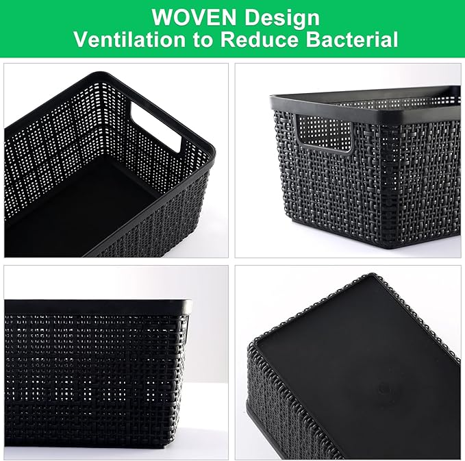 6 Pack Plastic Storage Baskets With Lids,Black Breathable Stackable Storage Bins,Small Storage Containers,for Organizing Storage Baskets on Desktops