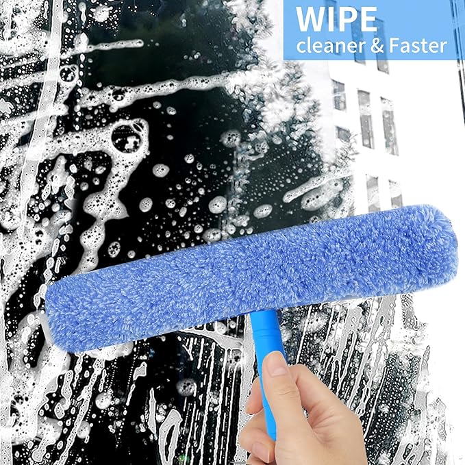 Squeegee with Shelf Storage for Window Cleaning,Window Cleaning Squeegee kit with Bucket&Microfiber Scrubber,Bathroom,Shower Doors,Mirrors,Tiles