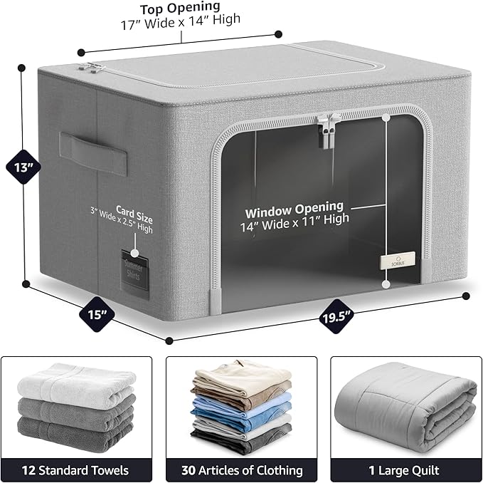 Sorbus Storage Bins with Metal Frame - Stackable & Foldable Clothes Organizer Bags