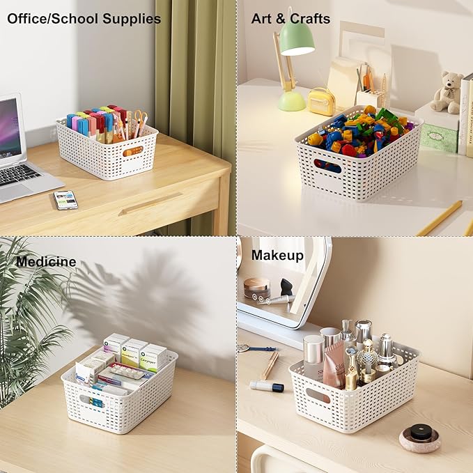 White Plastic Storage Baskets with Lids 10 Pack Stackable Storage Bins