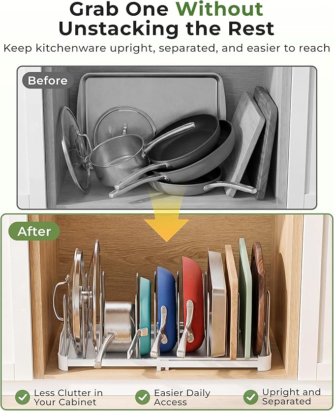Adjustable Bakeware Organizer Pot Lid Holder Rack for Pots, Pack of 2