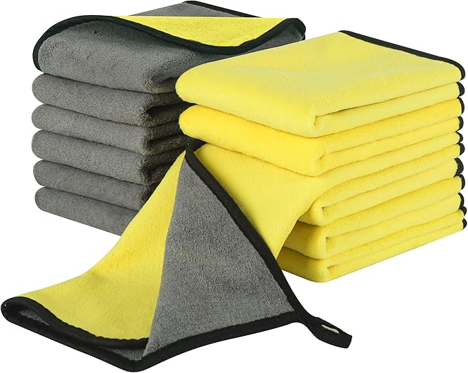 Microfiber Cleaning Cloths 12 Pack, 16 x 16 in (40 x 40 cm), 550 GSM, Lint‑Free & Streak‑Free, Scratch‑Free Towels for Kitchen, Glass & Car Detailing (Gray/Yellow)
