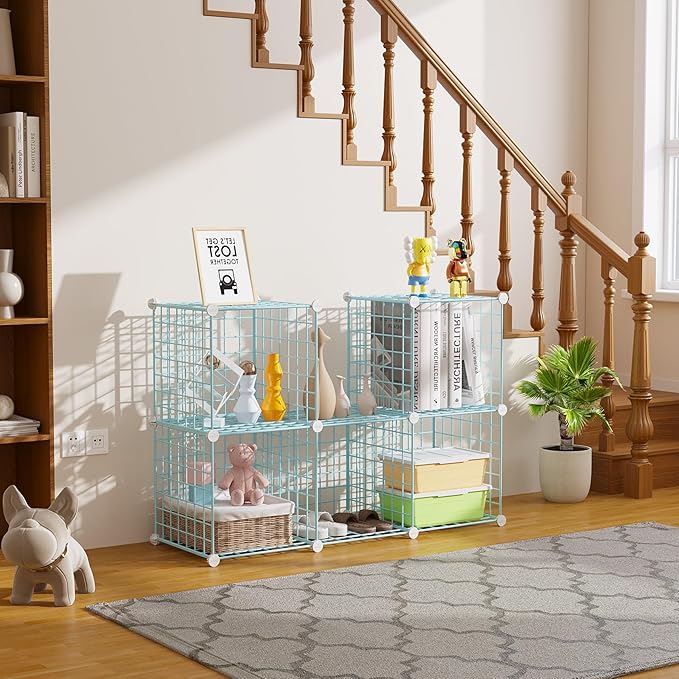 C&AHOME Wire Cube Storage, 6 - Cube Organizer Metal C Grids, Modular Shelves Units, Closet Organizer, Ideal for Home, Office, Living Room, 36.6”L x 12.4”W 36.6”H, Blue UWCS3006B