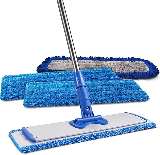 18” Pro Microfiber Hardwood Floor Mop - Cleans Floor in Seconds | Dust & Wet Mopping | Hardwood, Tile, Laminate & Vinyl with 3 Washable Pads, No Buckets Needed with Deluxe Household Mop