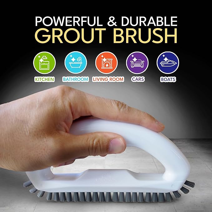 Grout Brush with Stiff Nylon Bristles, Heavy Duty Hand Grout Scrub Brush for Cleaning Baseboards, Floor, Corners, Tiles, Shower, Bath Tub, Floor, Tiles and Other Surfaces