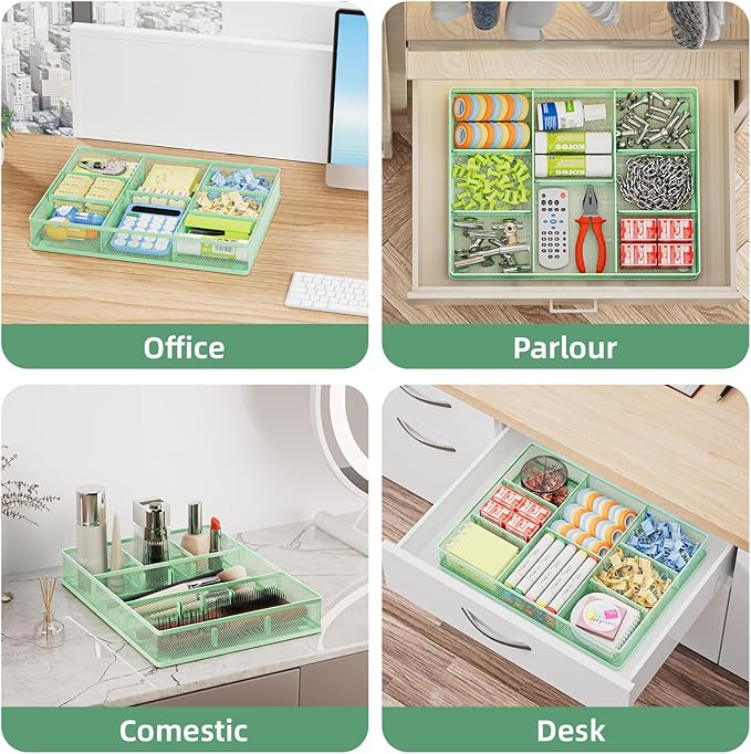Marbrasse Desk Drawer Organizer, Metal Mesh Drawer Organizer Tray with 5 Adjustable Compartments,Desk Organizers and Accessories for Home,Office