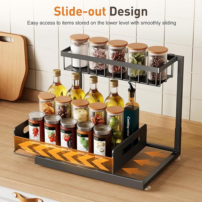 Under Sink Organizer, Metal Pull Out Cabinet Organizer Shelf