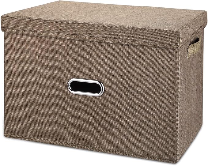 Linen Fabric Collapsible Storage Bins with Removable Lids and Handles, Washable Storage Box Containers Baskets Cube with Cover for Bedroom,Closet