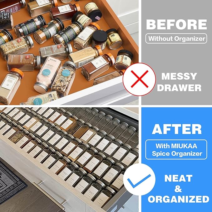 MIUKAA Clear Acrylic Spice Drawer Organizer, 4 Tier- 2 Set Expandable From 13" to 26" Drawer Seasoning Organizer