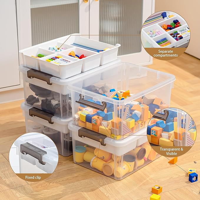 Citylife 17 QT Plastic Storage Box with Removable Tray Craft Organizers and Storage Clear Storage Container for Organizing Bead, Tool, Sewing, Playdoh, 2 Packs