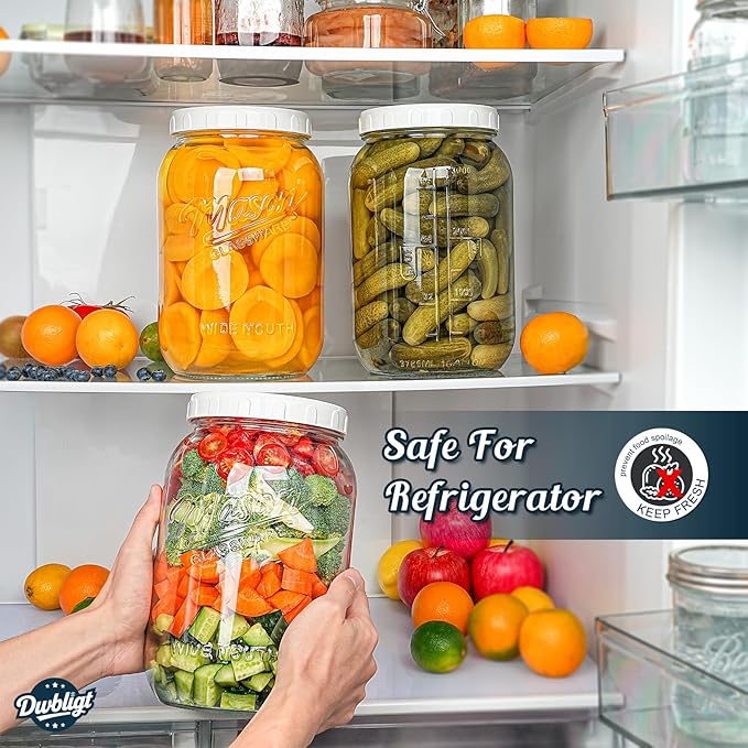 2 Pack Wide Mouth Mason Jars with Airtight Lid and Silicone Ring - 1 Gallon Large Glass Containers for Food Storage like Flour Sugar, Sun Tea, Kombucha, Refrigerator Safe Fermentation Jar