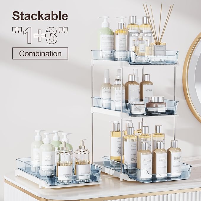 Delamu 2-Tier Multi-Purpose Bathroom Under Sink Organizers and Storage, Stackable Kitchen Pantry Organization