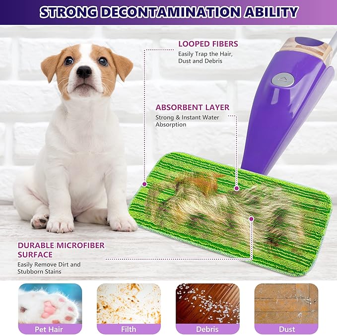 Reusable Mop Pads Compatible with Swiffer Wet Jet, Wet Jet Pads Refills for Swiffer Mop, Microfiber Replacement Pads for Hardwood Floor Cleaning, Dry Wet Mopping Cloths for 12" Wet Jet Refill, 6 Pack