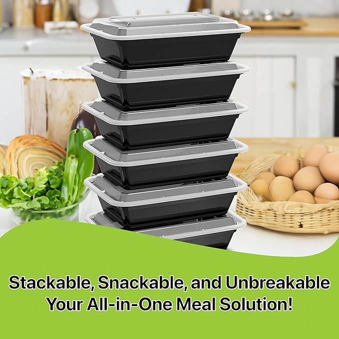 Meal Prep Containers [50 Set] 38 oz with Lids, 1 compartment, Stackable, Reusable, Leakproof, Food Safe, Microwave, Freezer & Dishwasher Safe for Food Prep Storage Bento Box (50 Set, 38 oz)