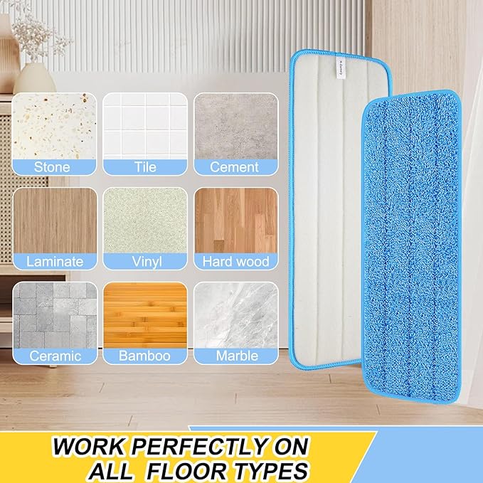 8 Pack 16.5 inch Reusable Mop Pads Microfiber Spray Mop Replacement Heads for Wet/Dry Mops Compatible with Bona Floor Care System