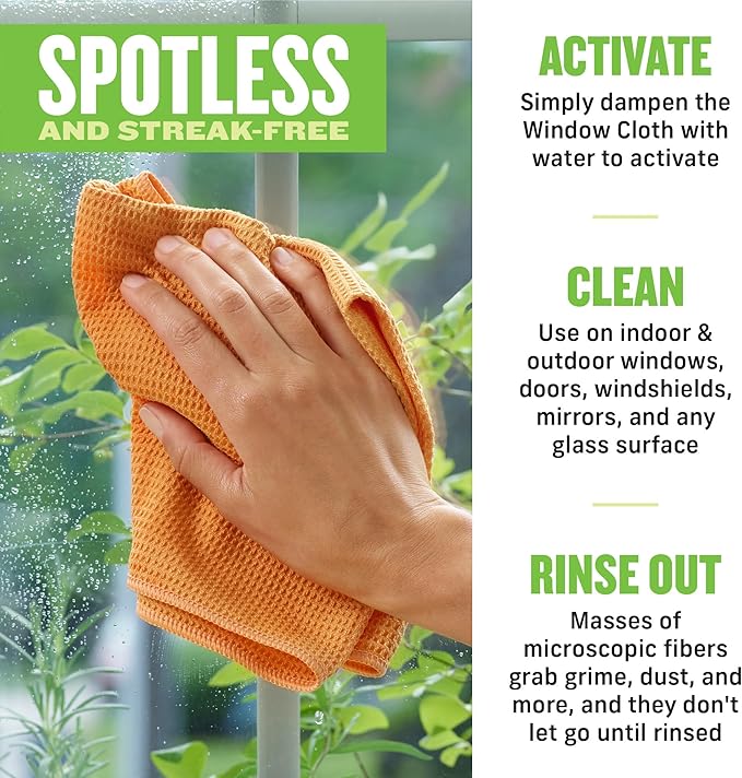 E-Cloth Microfiber Window Cleaning Cloth Kit - Glass Cleaning Cloth for Windows, Mirrors, Cars, Lenses, Eyeglasses, & More, Streak Free Clean