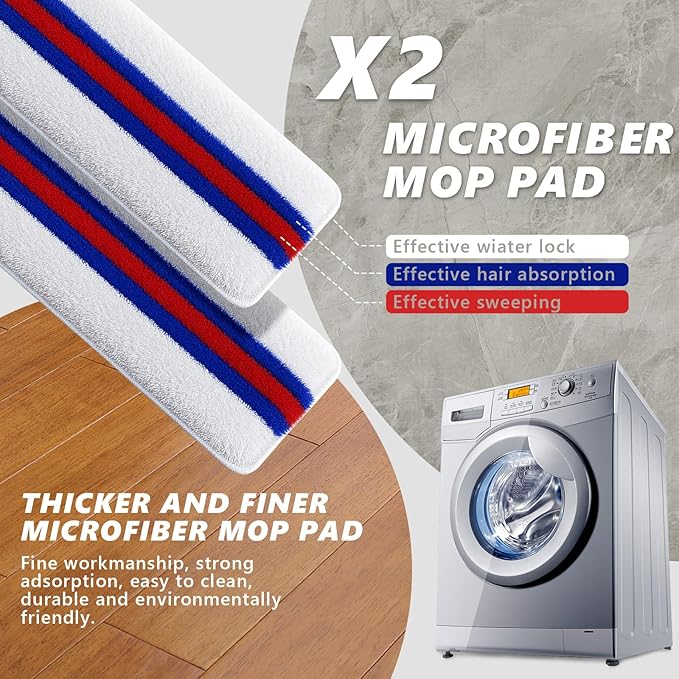 Mop and Bucket Set | Quick Cleaning Tool | Separate Dirty and Clean Water | 2 Machine Washable Microfiber Mop Pad | Mops for Floor Cleaning Safe on Wood Floors, Vinyl, Tile