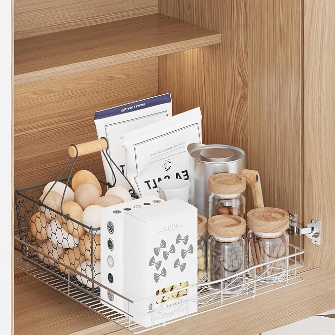 Pull Out Cabinet Organizer, 50LB Load Capacity Bottom-mount Sliding Drawer for Pots and Pans, 17" W x 21" D Under Sink Storage Shelf for Cabinet Opening 18" W x 22" D or Larger, Chrome Finish