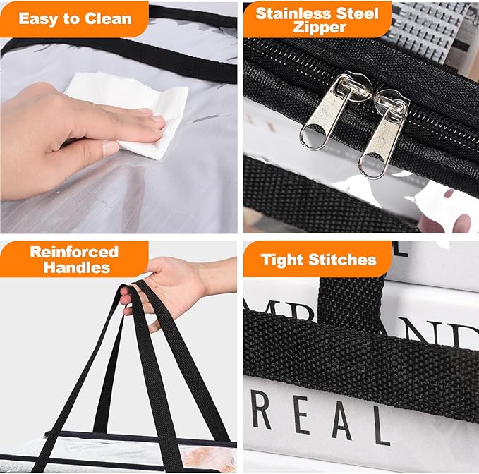 4 Pack Clear Clothes Storage Bags, Vinyl Blanket Storage Containers with Heavy Duty Zipper, Foldable Moving Bags, Closet Organizers for Bedding, Clothing, Comforters, Linens, Duvet (40L)