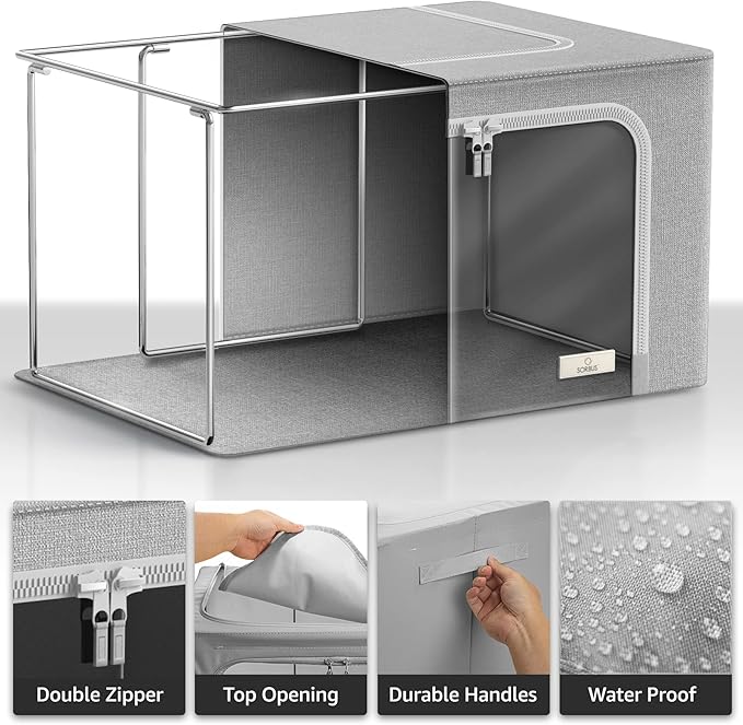 Sorbus Storage Bins with Metal Frame - Stackable & Foldable Clothes Organizer Bags