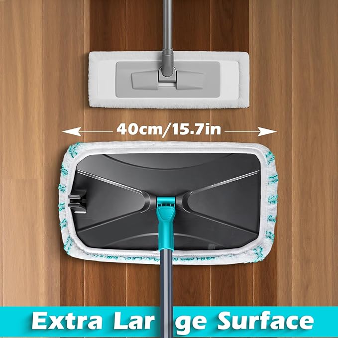 MASTERTOP Microfiber Flat Mop, Extra Large Surface Dust Mop with 5 Wet & Dry Reusable Pads, Hardwood Mops with Telescopic Handle for Laminate, Tile, Vinyl Floor Cleaning, 1 Cleaning Scraper