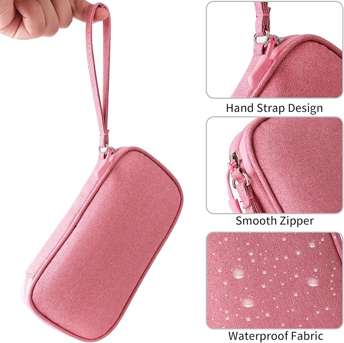 Pink Universal Cable Organizer - Electronics Accessories Bag for Charger, Phone, Memory Card & Travel Gadgets