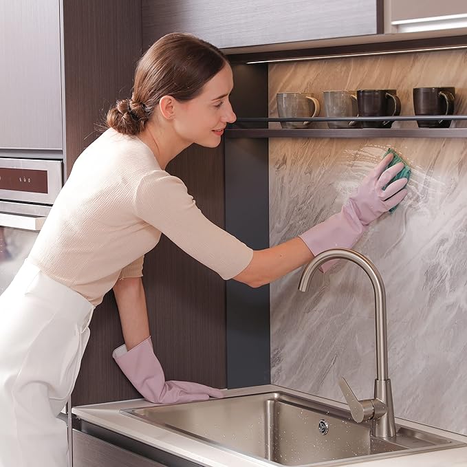 COOLJOB Small Household Rubber Gloves with Cotton Liner & Non-slip Grip, Waterproof Long Lasting Dishwashing Gloves for Kitchen & Bathroom Cleaning, Purple, 1 Pair