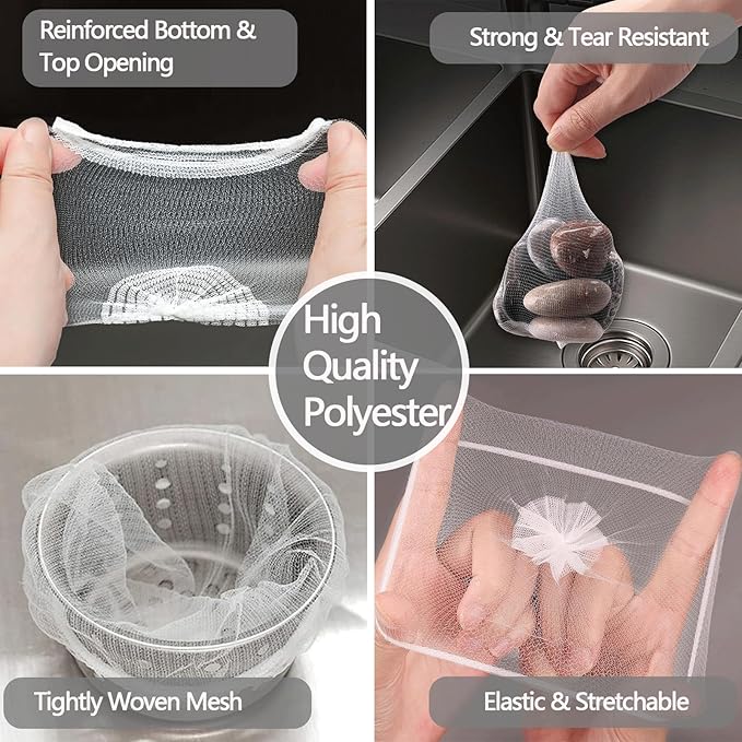 600pcs Kitchen Sink Strainer Mesh Bags, Disposable, Anti-Clogging, Elastic, Fits Most Sink Drain Strainer Basket, Collecting Food Scraps Leftover Waste Garbage