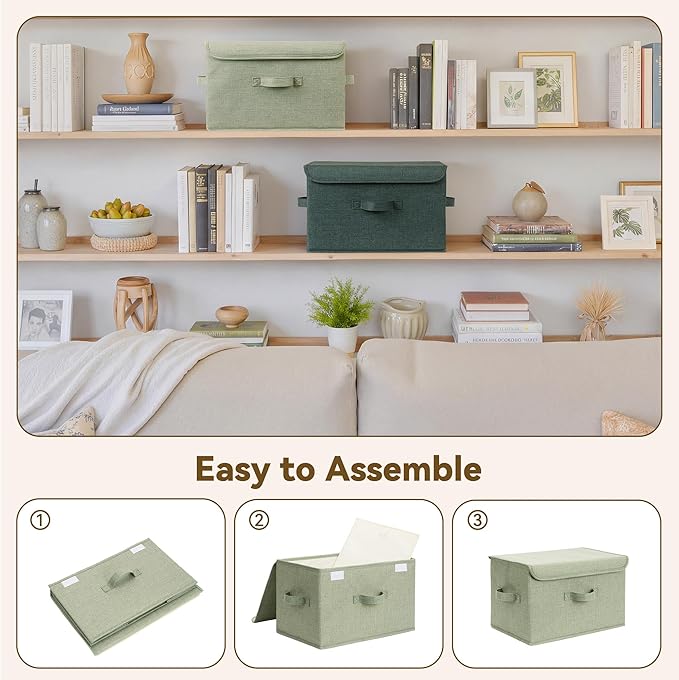 GRANNY SAYS Stoarge Basket with Lid, Decorative Storage Boxes, Closet Storage Bins for Clothes, Collapsible Stackable Organization, Sage Green&Dark Green, 2-Pack