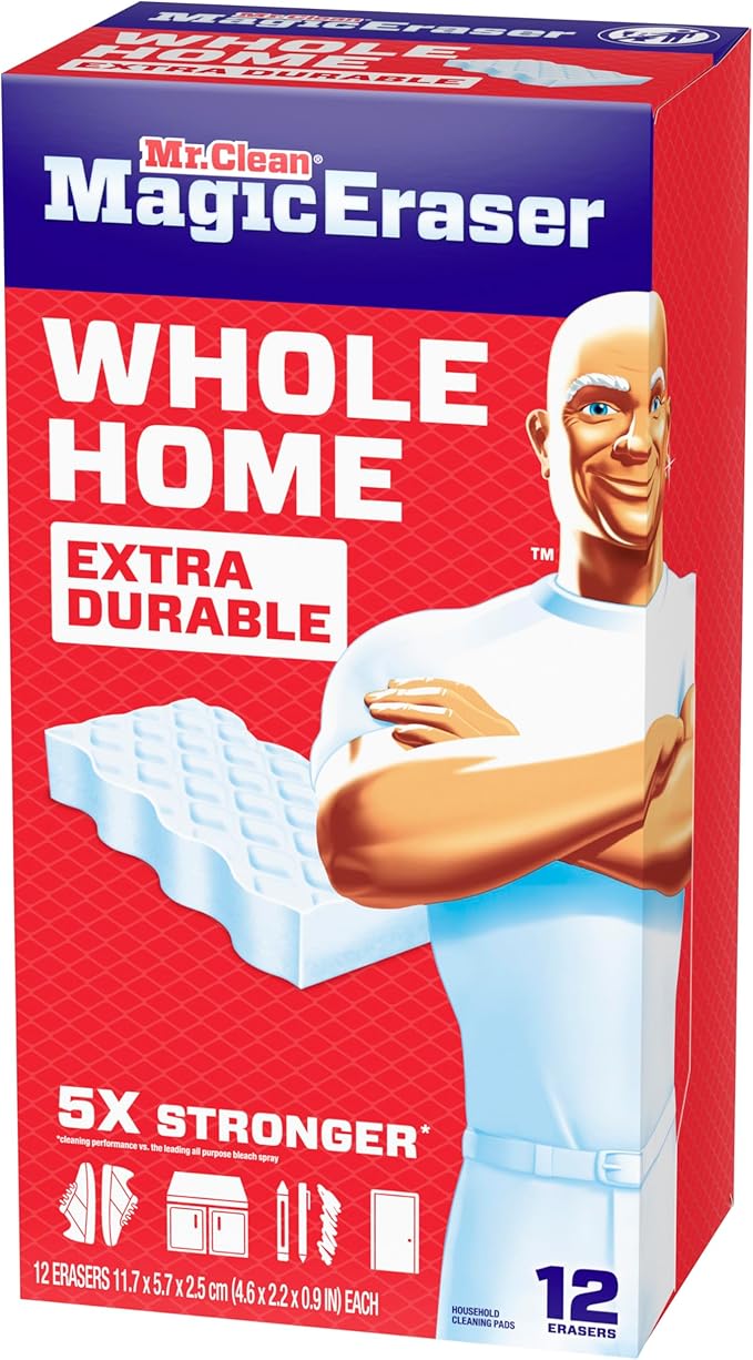 Mr. Clean Magic Eraser Sponge, All Purpose Cleaner, Cleaning Scrubber, Wall, Sneaker, Kitchen, Bathroom, Shower Cleaning Supplies, Melamine Sponge