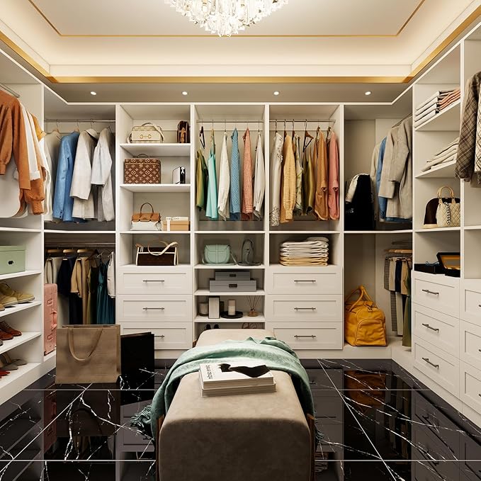Vomavex Closet System with 4 sets, 101.9" Closet Organizer Systems with 6 Drawers & 8 Hanging Rods & Adjustable Shelves