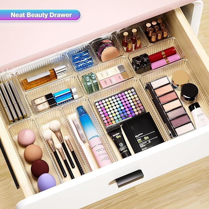 25 PCS Clear Plastic Drawer Organizer Set, Bathroom
