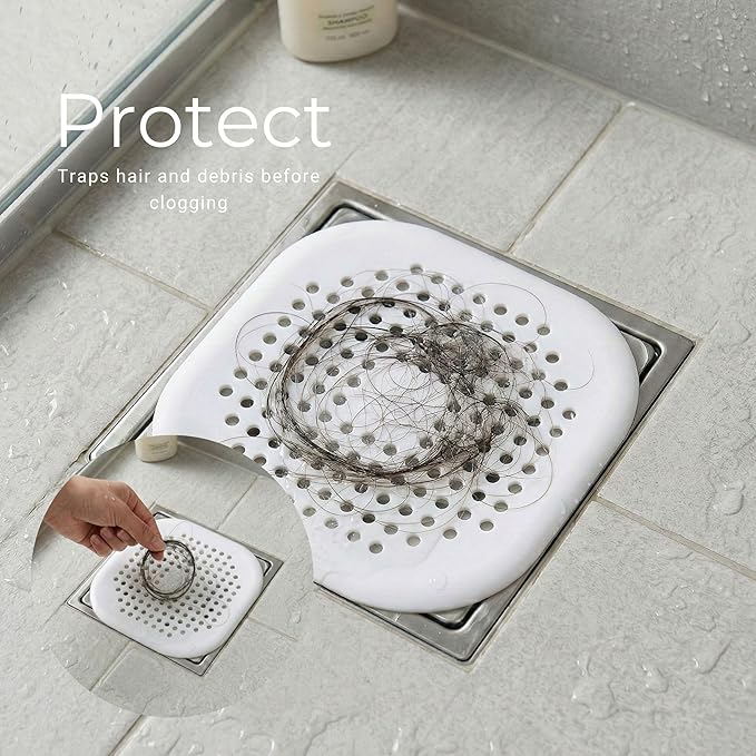 2-Pack Silicone Shower Drain Covers 5.5″ x 5.5″ Ultra-Thin Hair Catcher & Drain Strainer for Shower Floor, Tub, Sink