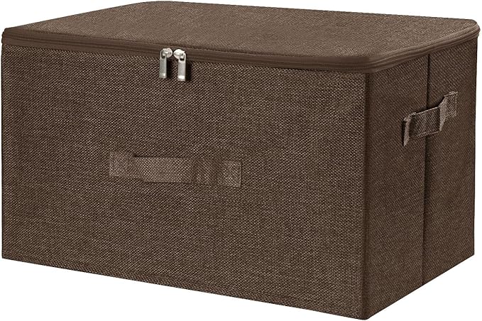 ANMINY Storage Bins with Zipper Lids 36 Qt Lidded Fabric Storage Boxes Baskets Cubes with Handles Collapsible Washable Cotton Linen Closet Shelf