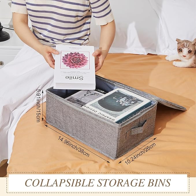 Soaoo 5 Pcs Fabric Storage Bins with Zipper Lids and Handle 15 x 10 x 6'' Rigid Collapsible Washable Wardrobe Storage Boxes Stackable Foldable Closet Organizer Containers Cubes, Gray