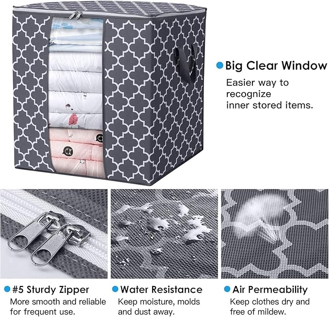 Storage Bags 2 Pack/100L Large Blanket Clothes Organization and Storage, Gray