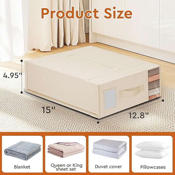 2 Pack Bed Sheet Closet Organizers and Storage, Beige